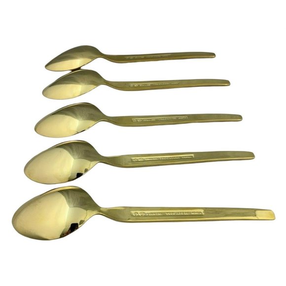 Trocadero Gold Toned Stainless Flatware - 5 Soup Spoons 7" - Korea - Picture 6 of 7